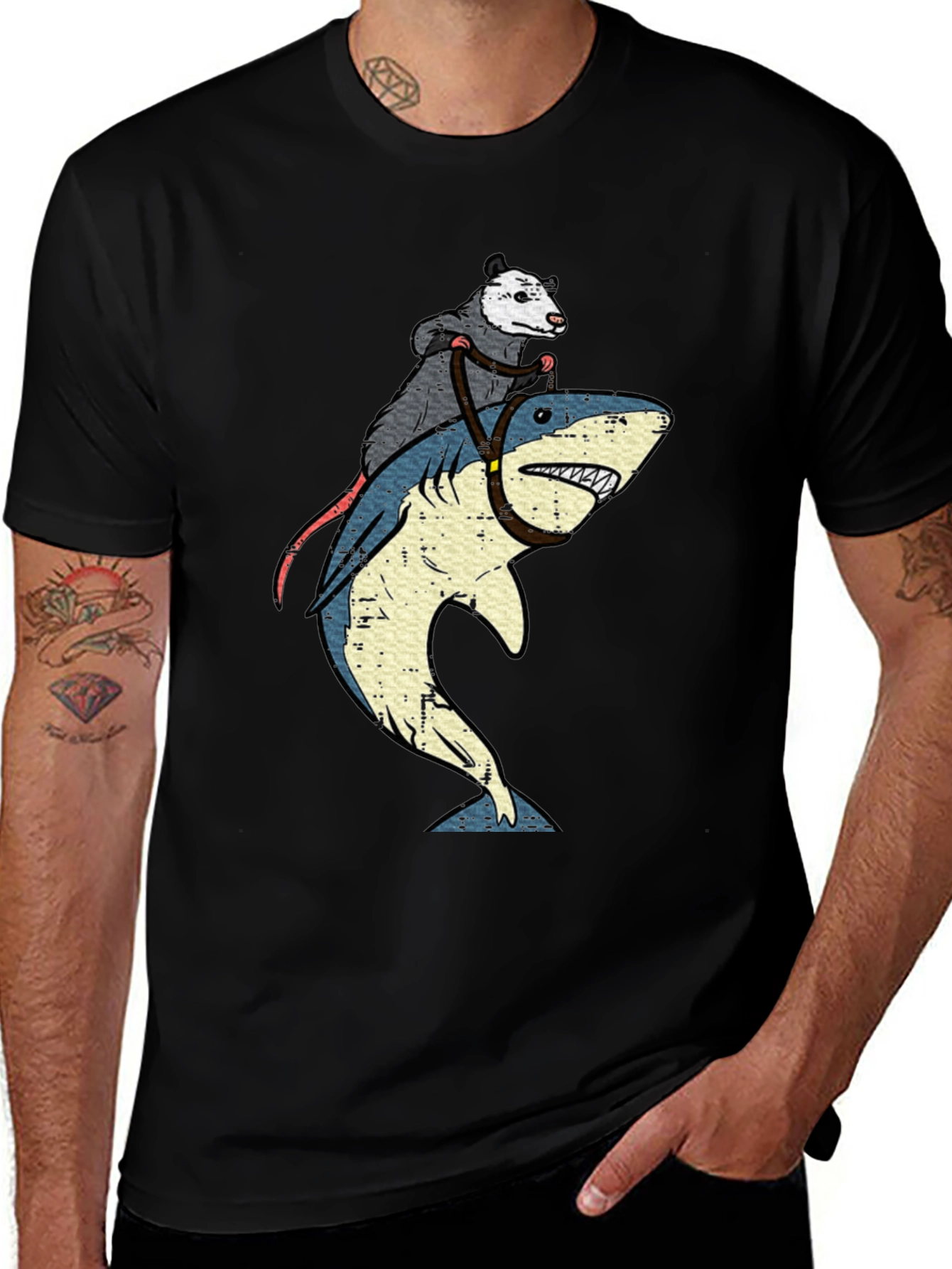 Opossum Riding Shark Graphic T-Shirt