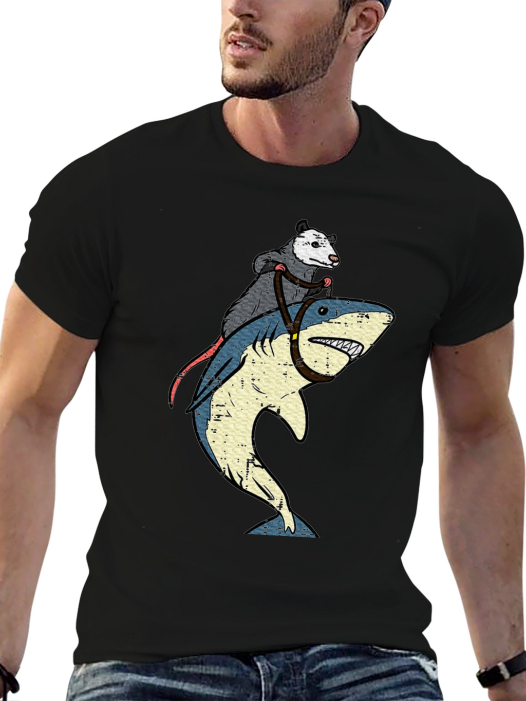 Opossum Riding Shark Graphic T-Shirt