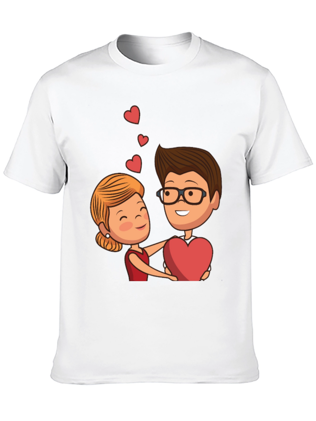 Cartoon Couple Heart Graphic Black T-Shirt