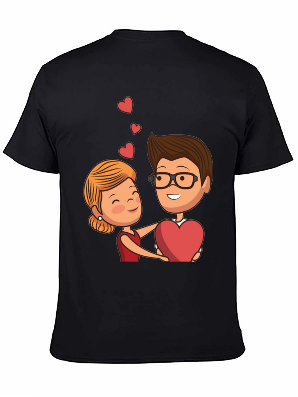 Cartoon Couple Heart Graphic Black T-Shirt