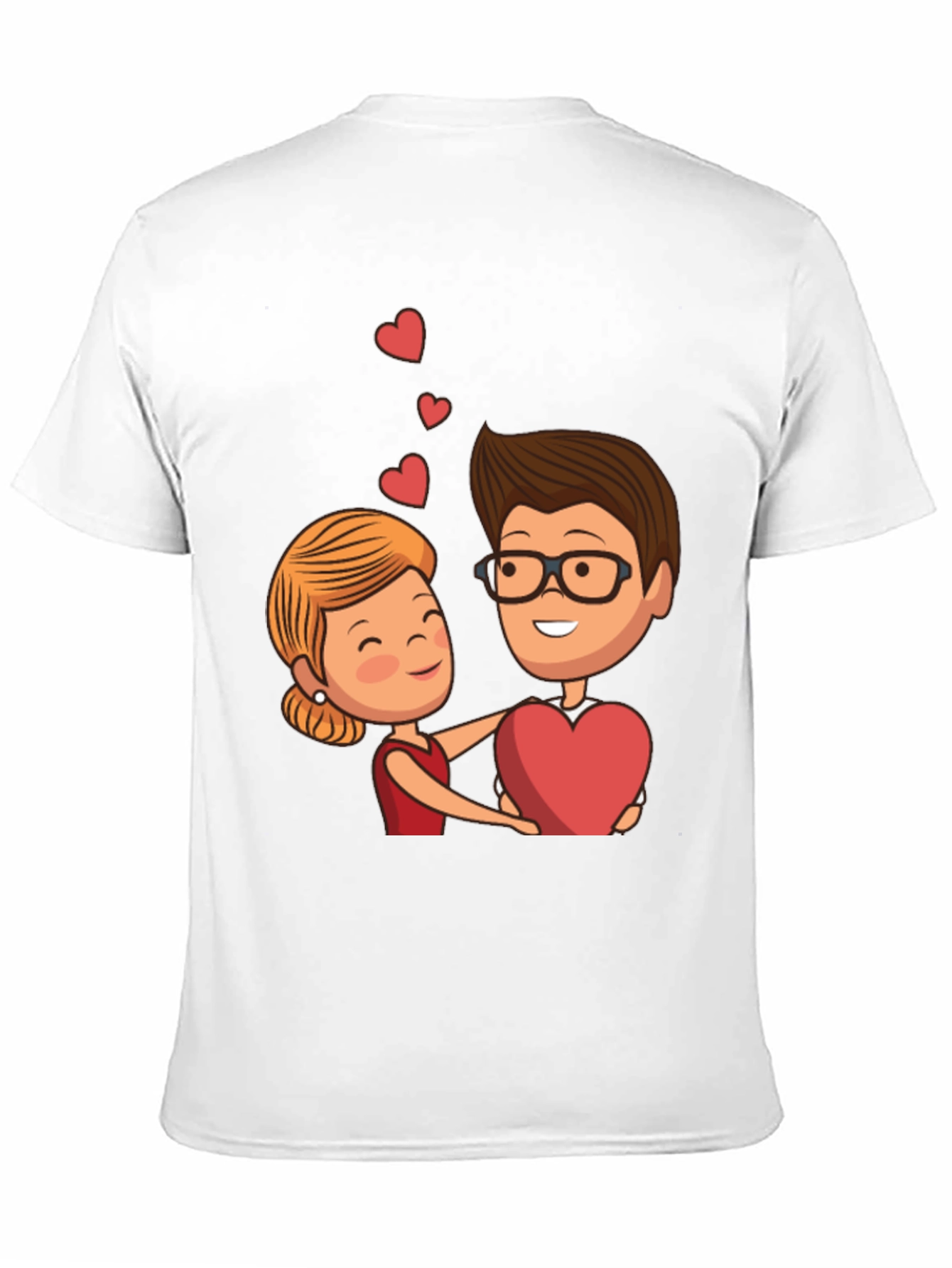 Cartoon Couple Heart Graphic Black T-Shirt