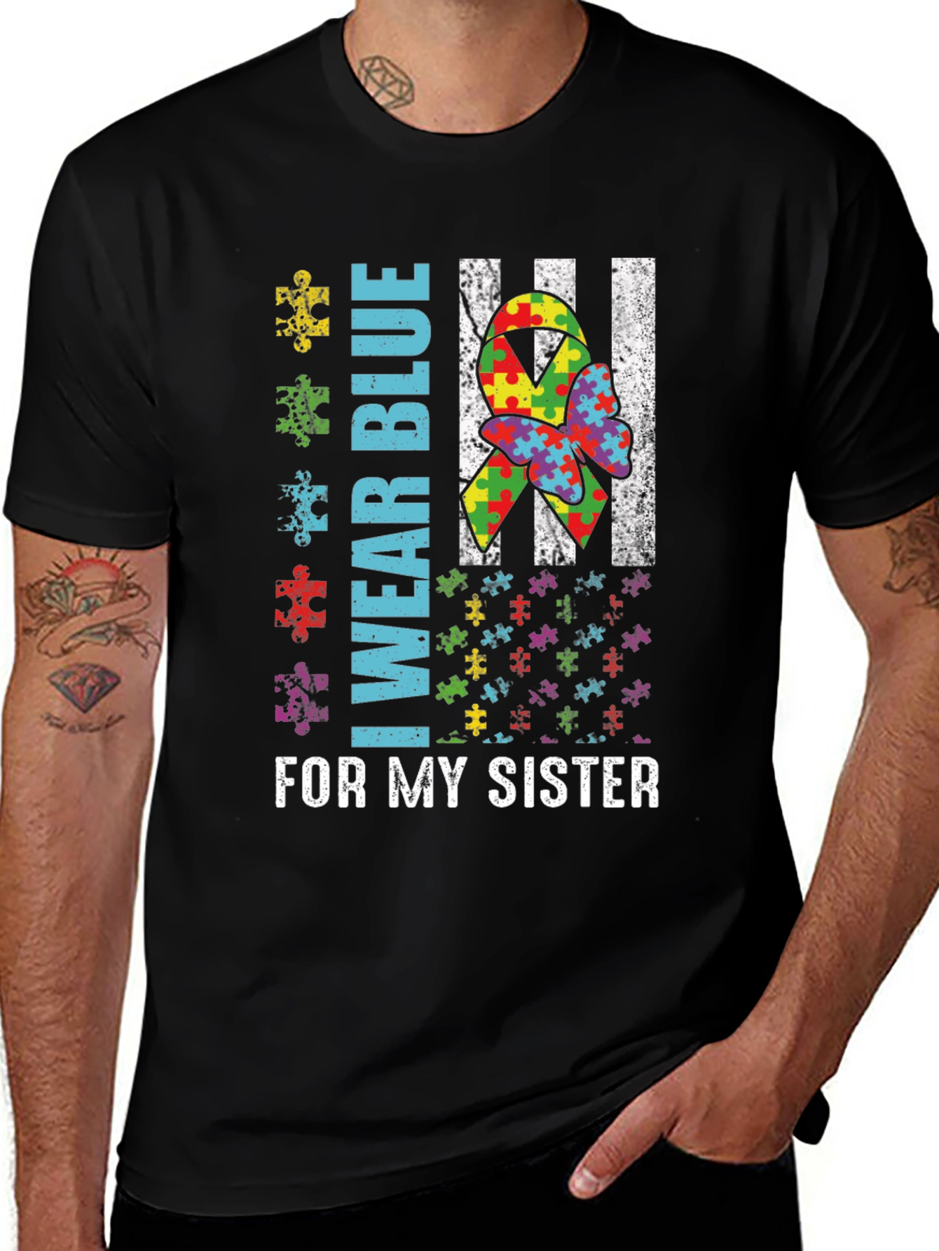 Autism Awareness T-Shirt - I Wear Blue For My Sister
