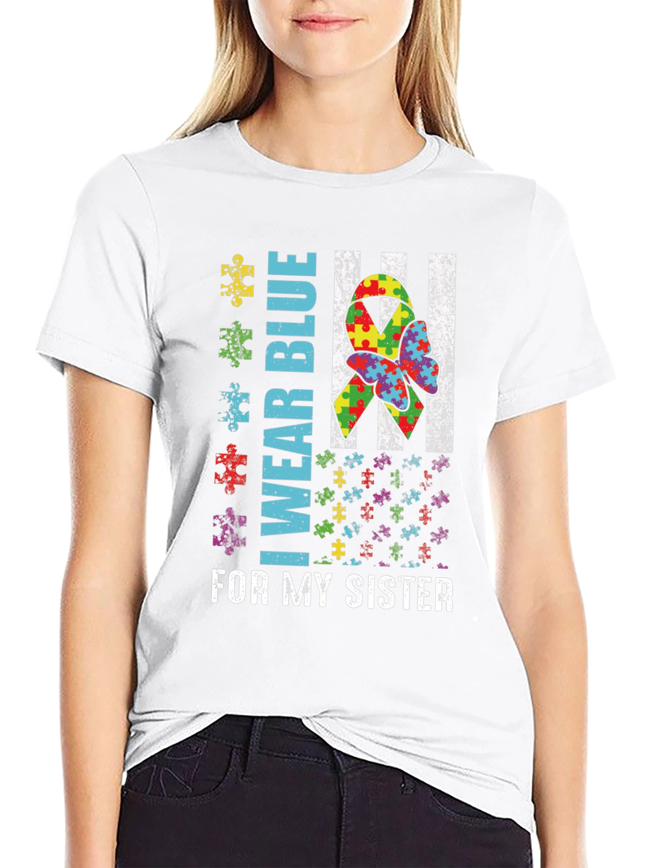 Autism Awareness T-Shirt - I Wear Blue For My Sister