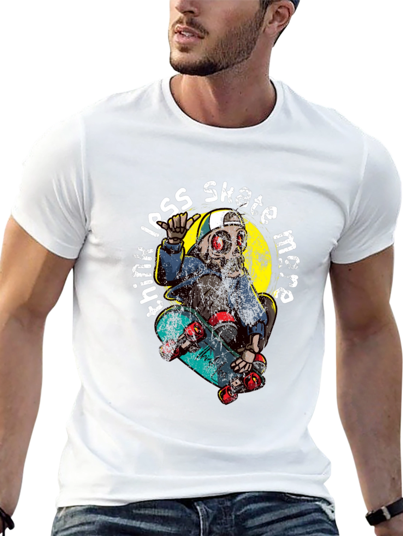 Skate More T-Shirt: Skull Skateboarder Tee