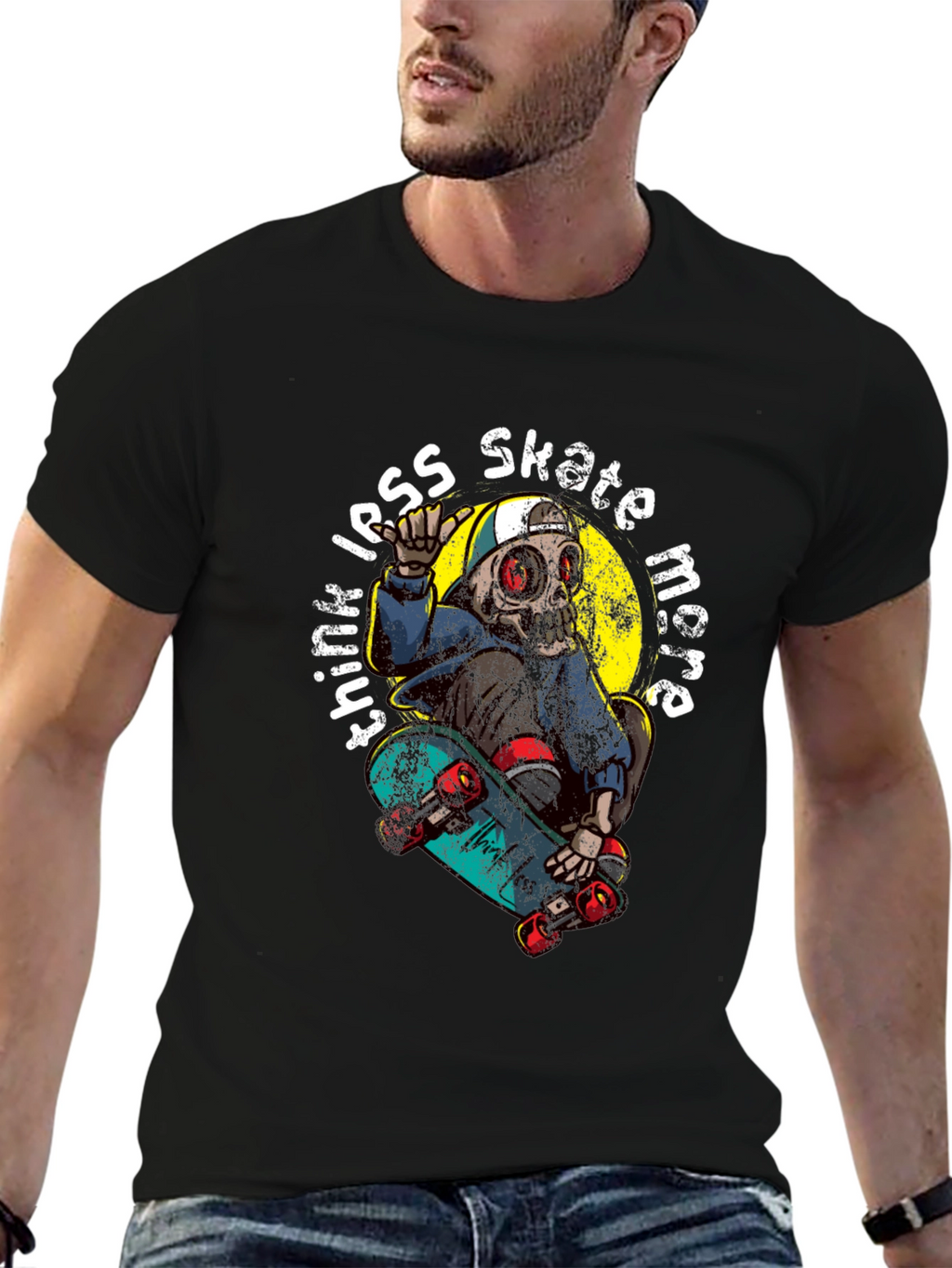 Skate More T-Shirt: Skull Skateboarder Tee