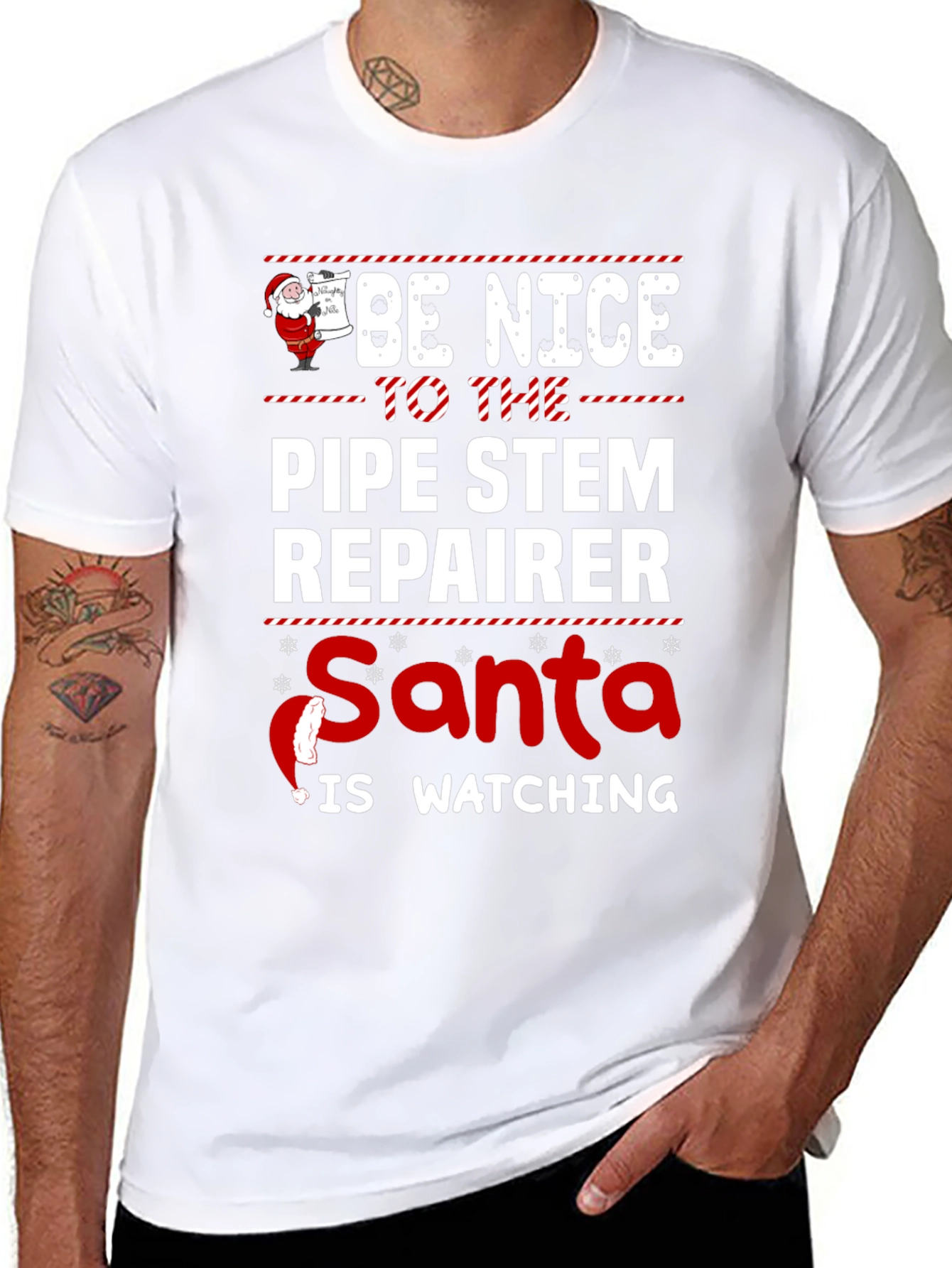 Be Nice To The Pipe Stem Repairer Santa Is Watching Black Tee