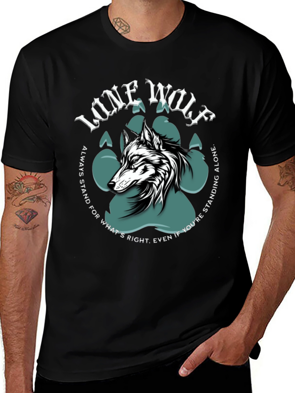 Lone Wolf Graphic Print Crew Neck T-Shirt