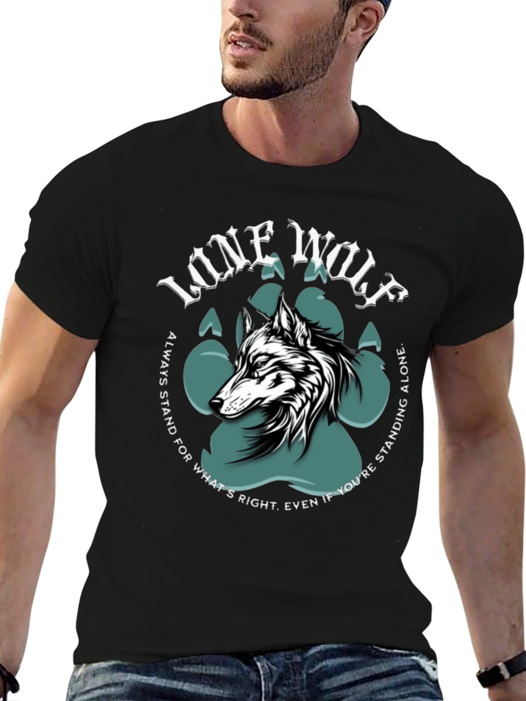 Lone Wolf Graphic Print Crew Neck T-Shirt