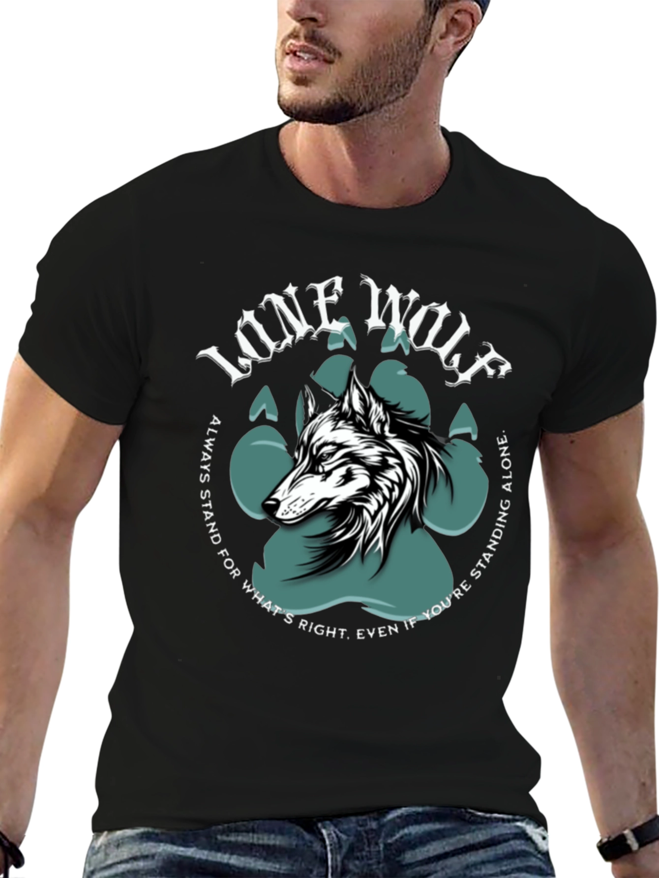 Lone Wolf Graphic Print Crew Neck T-Shirt