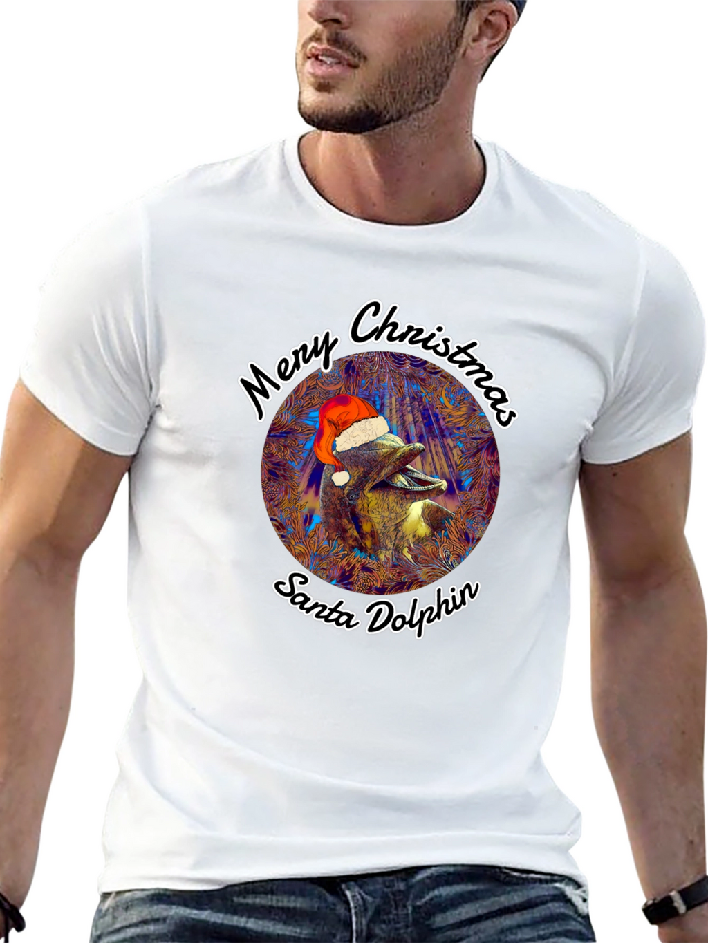 Santa Dolphin Merry Christmas Graphic Tee