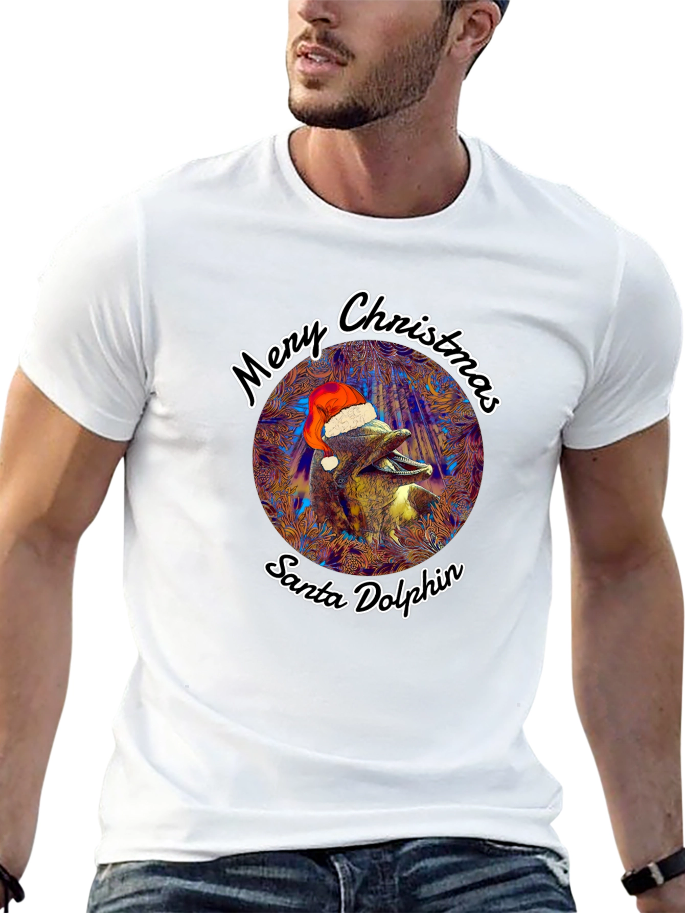 Santa Dolphin Merry Christmas Graphic Tee
