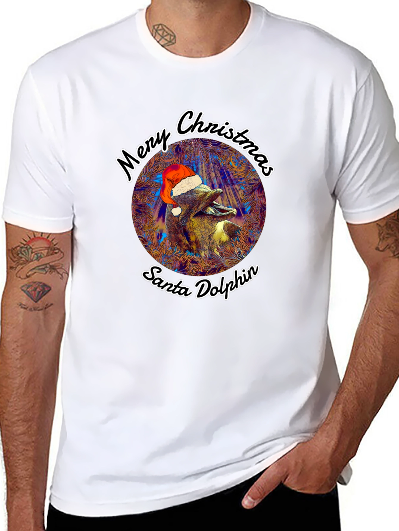 Santa Dolphin Merry Christmas Graphic Tee