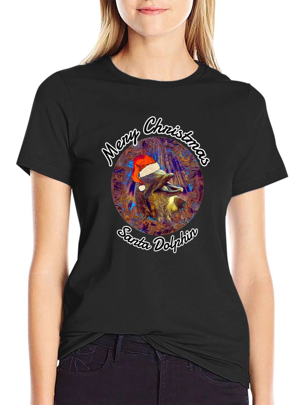 Santa Dolphin Merry Christmas Graphic Tee