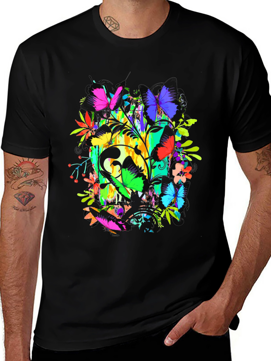 Butterfly Floral Graphic Tee - Vibrant Print
