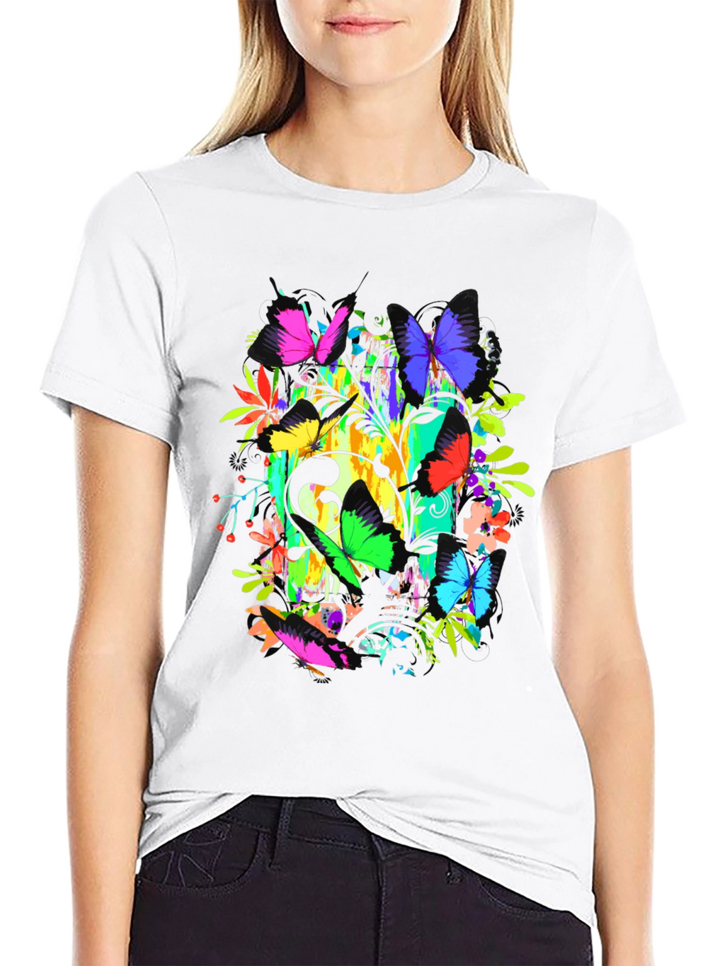 Butterfly Floral Graphic Tee - Vibrant Print
