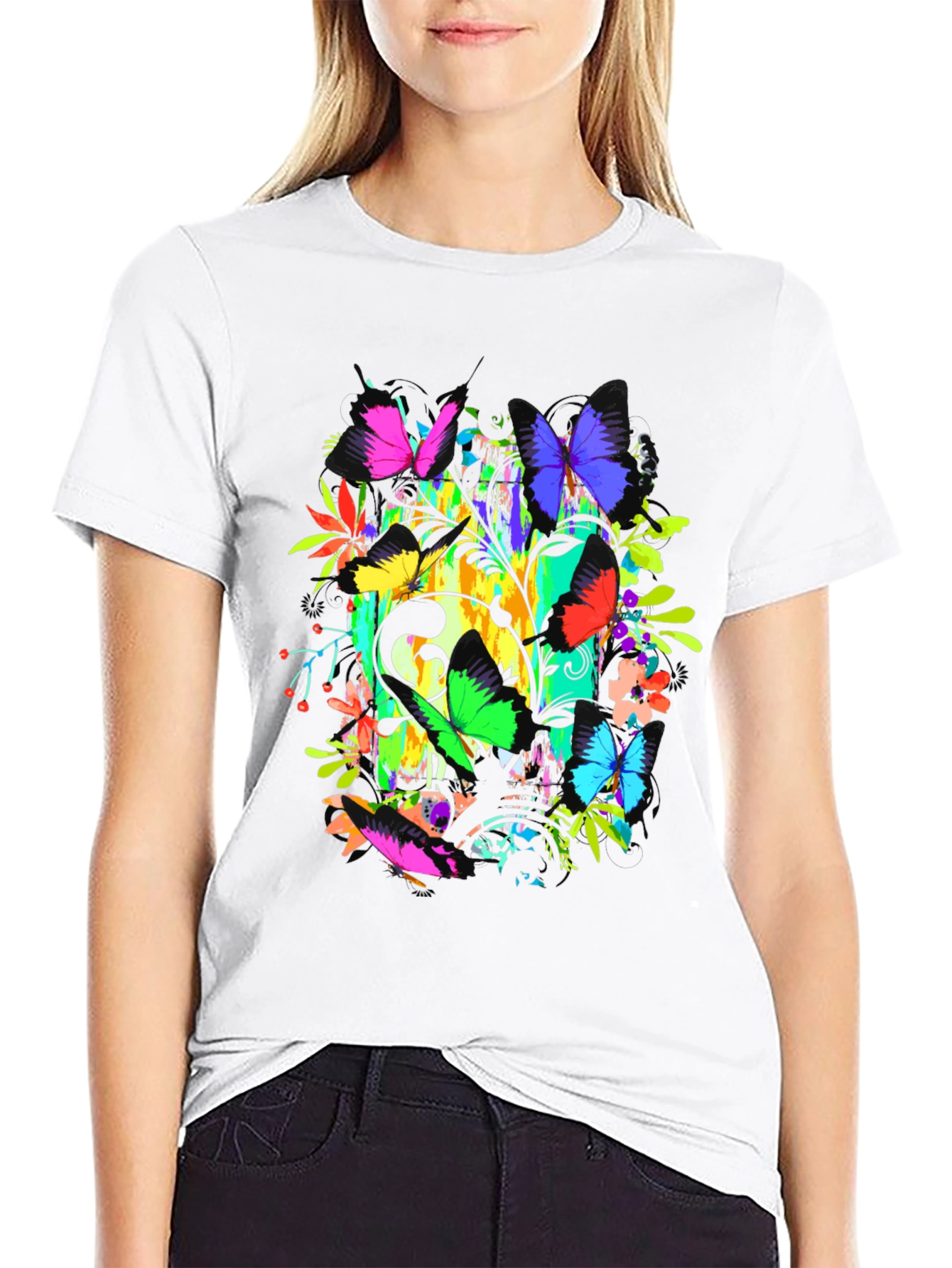 Butterfly Floral Graphic Tee - Vibrant Print