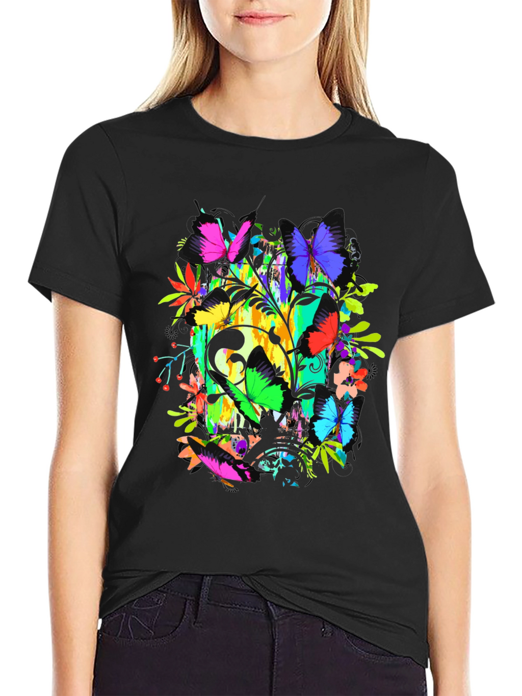 Butterfly Floral Graphic Tee - Vibrant Print