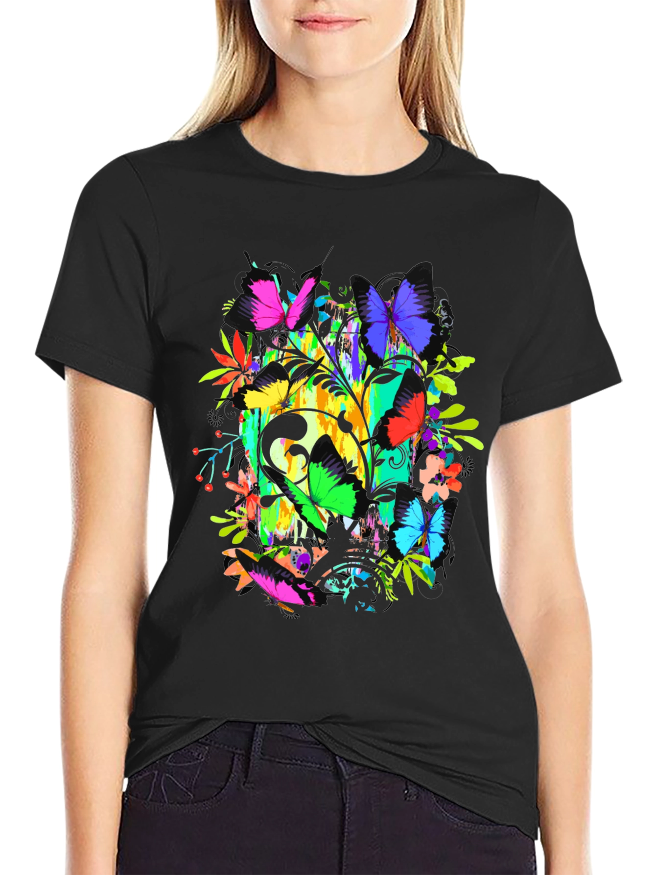 Butterfly Floral Graphic Tee - Vibrant Print