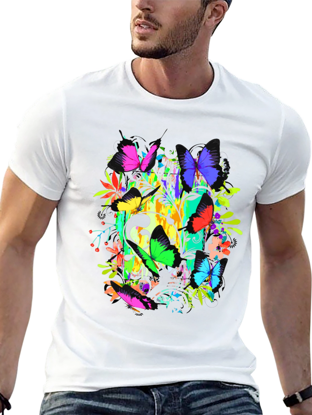 Butterfly Floral Graphic Tee - Vibrant Print
