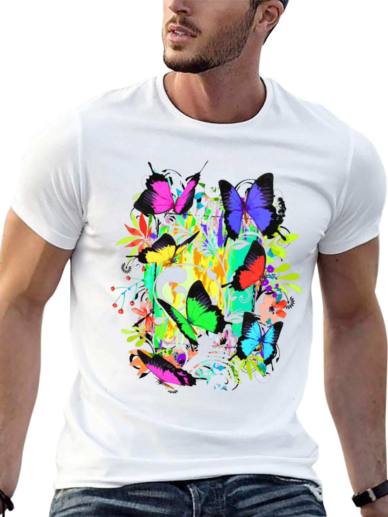 Butterfly Floral Graphic Tee - Vibrant Print