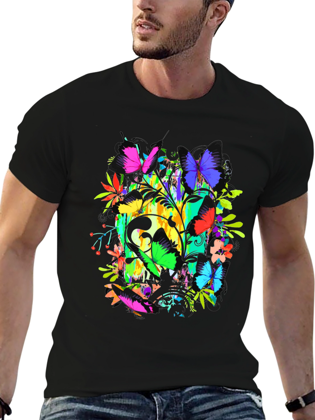 Butterfly Floral Graphic Tee - Vibrant Print