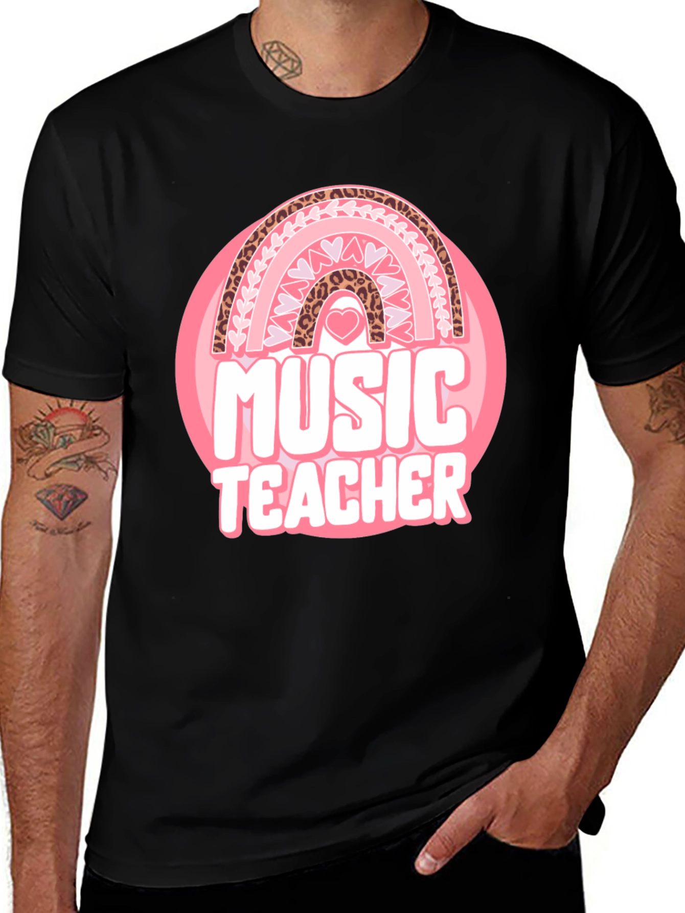 Music Teacher Valentine Rainbow Graphic Tee