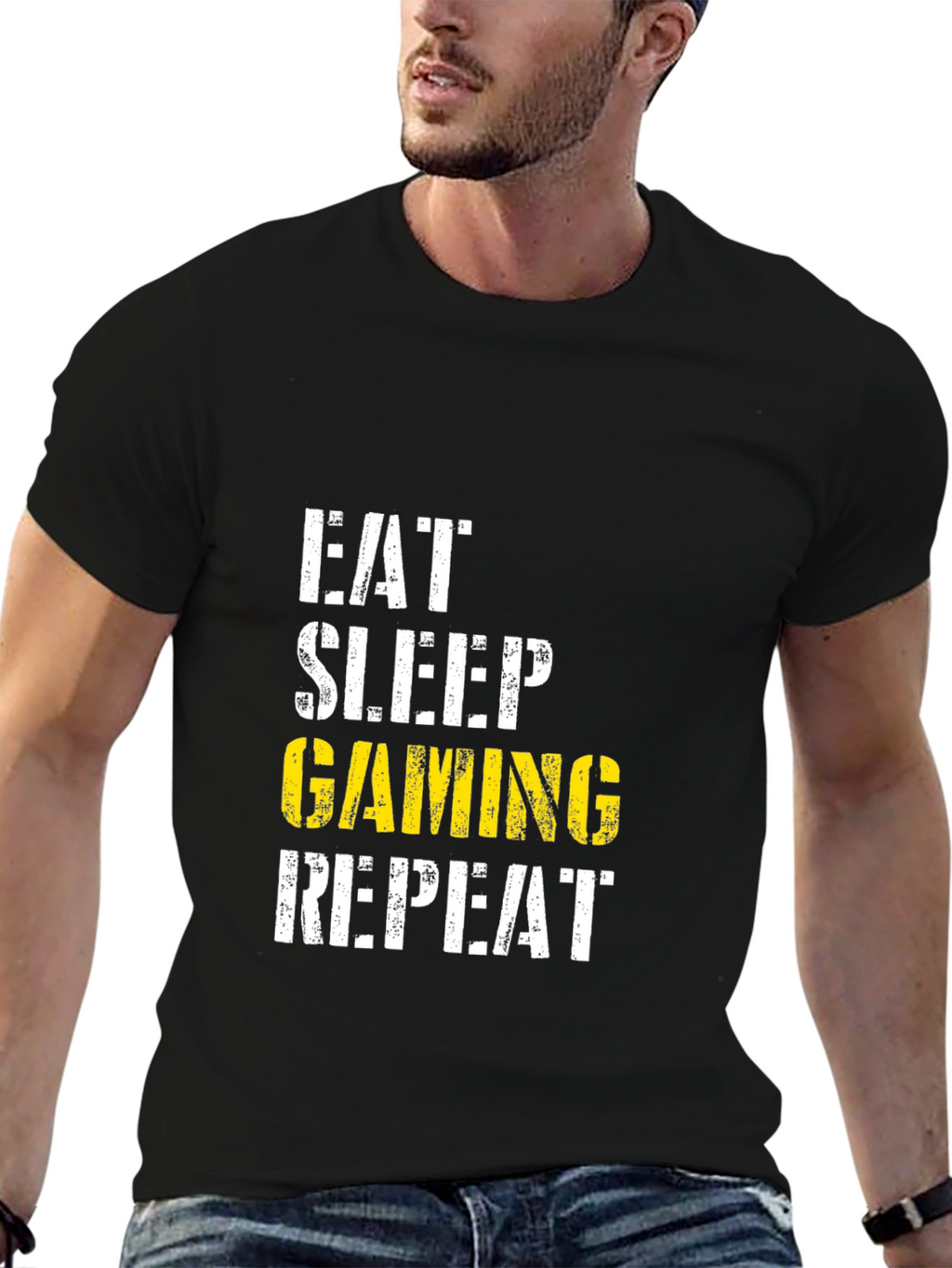 Eat Sleep Gaming Repeat Black T-Shirt
