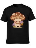Cute Mushroom Character Black T-Shirt