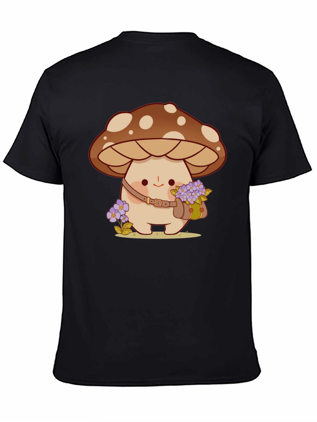 Cute Mushroom Character Black T-Shirt