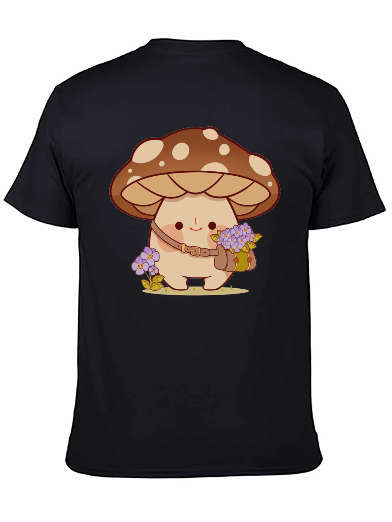 Cute Mushroom Character Black T-Shirt