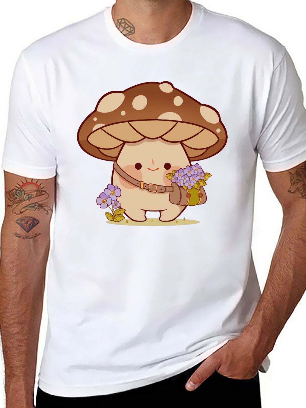 Cute Mushroom Character Black T-Shirt
