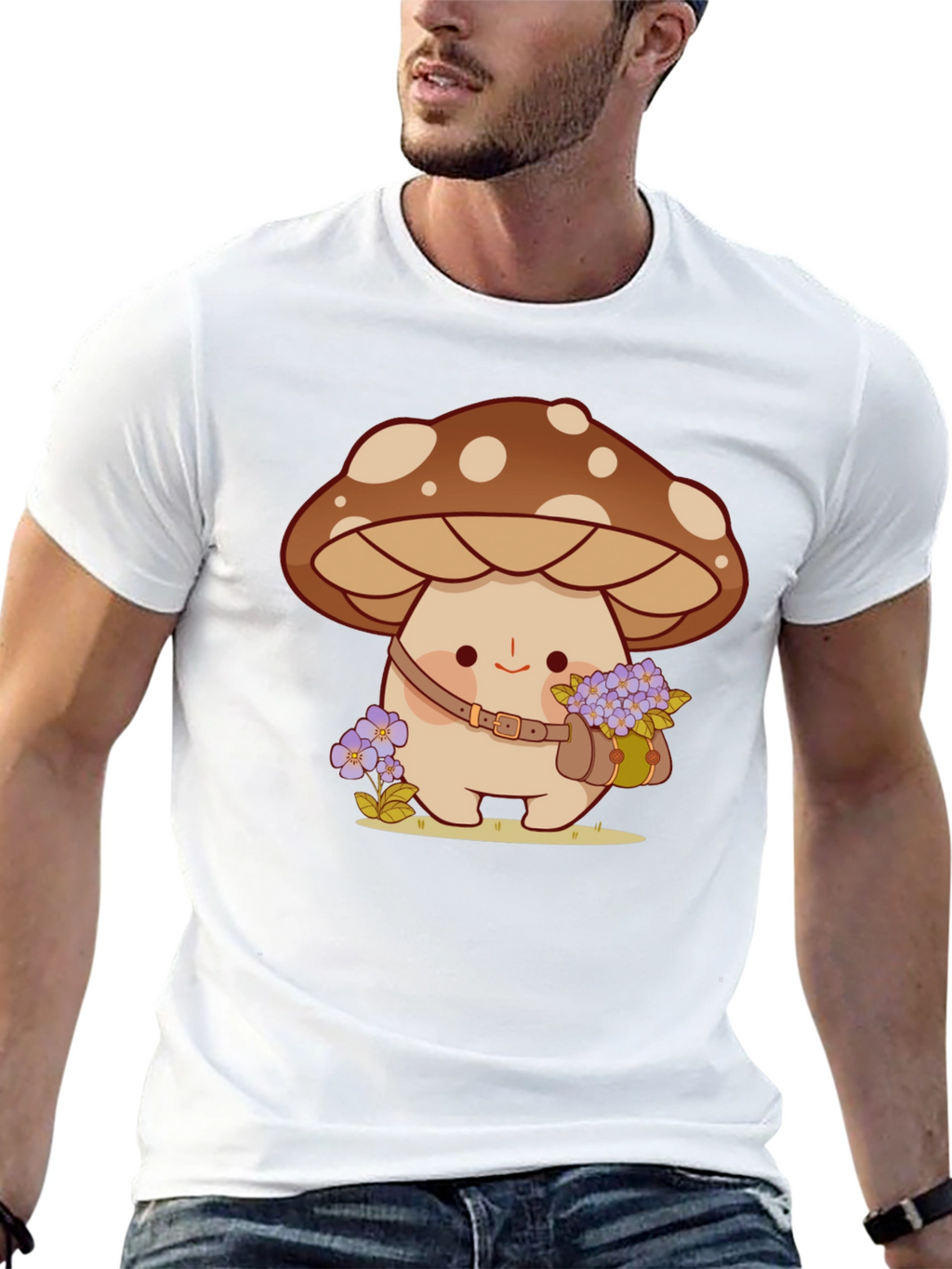 Cute Mushroom Character Black T-Shirt