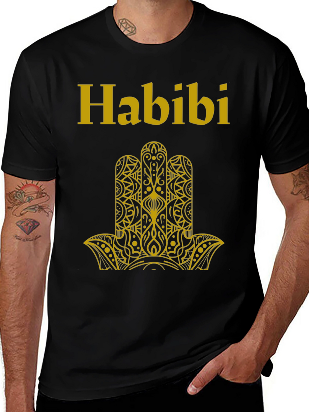 Habibi T-Shirt Black with Gold Hamsa Design
