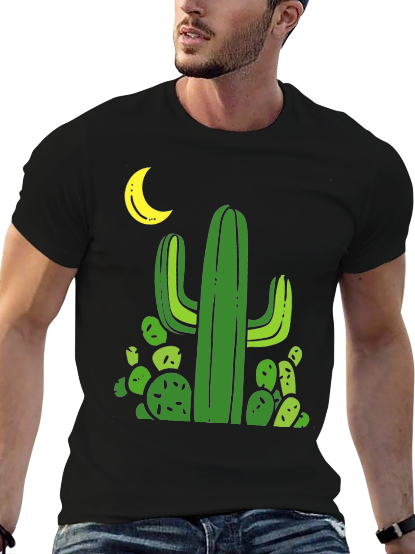 Cactus Moon Black T-Shirt - Desert Vibes