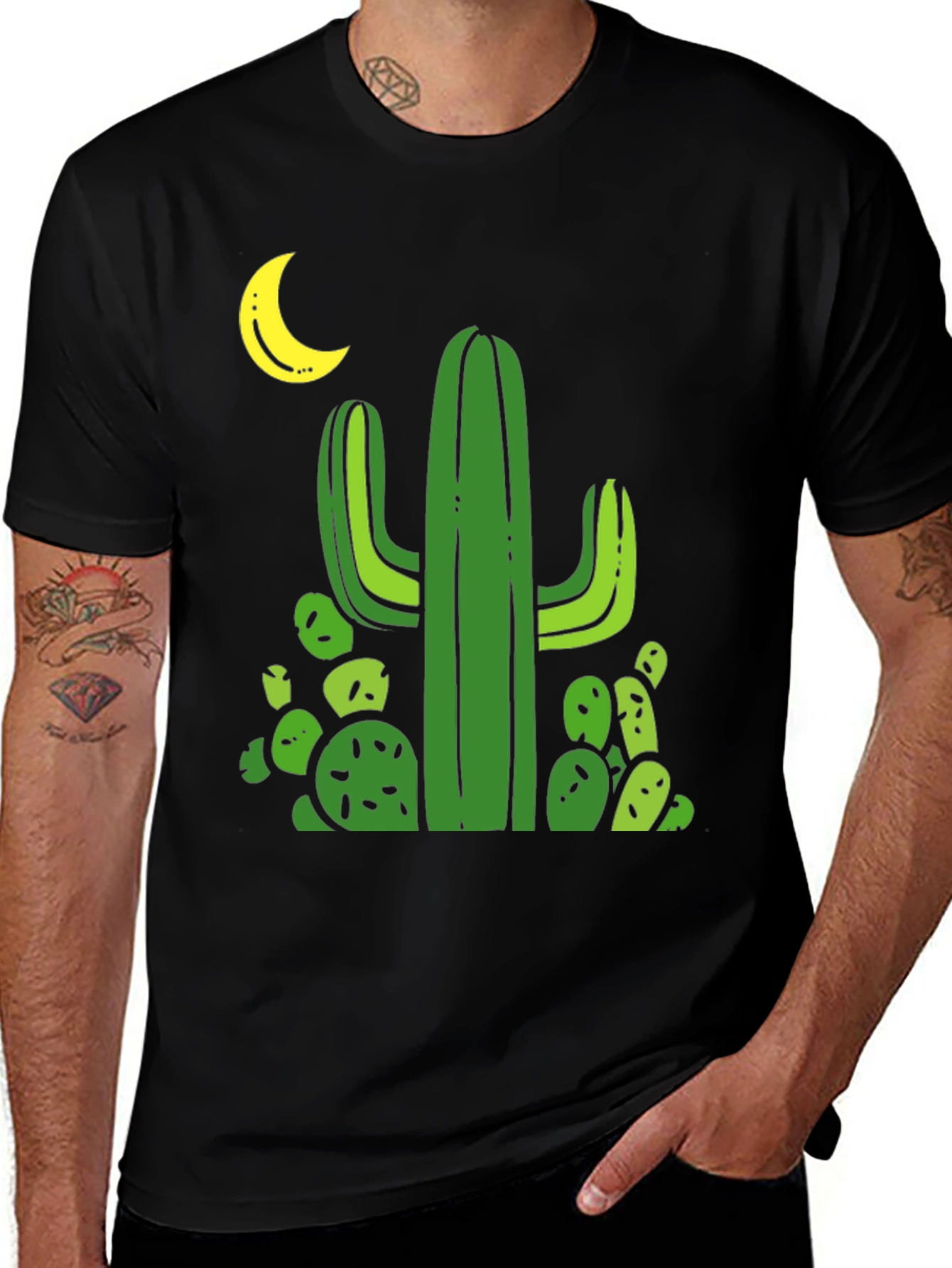 Cactus Moon Black T-Shirt - Desert Vibes