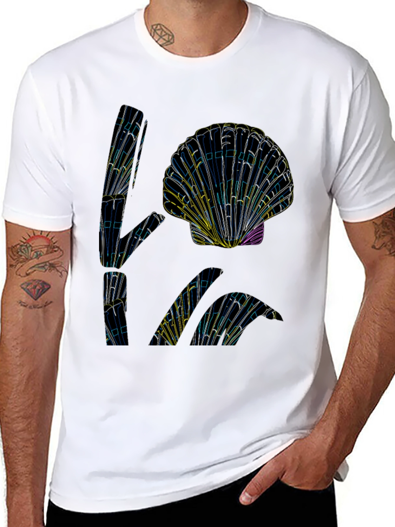 Abstract Seashell Graphic Tee - Black