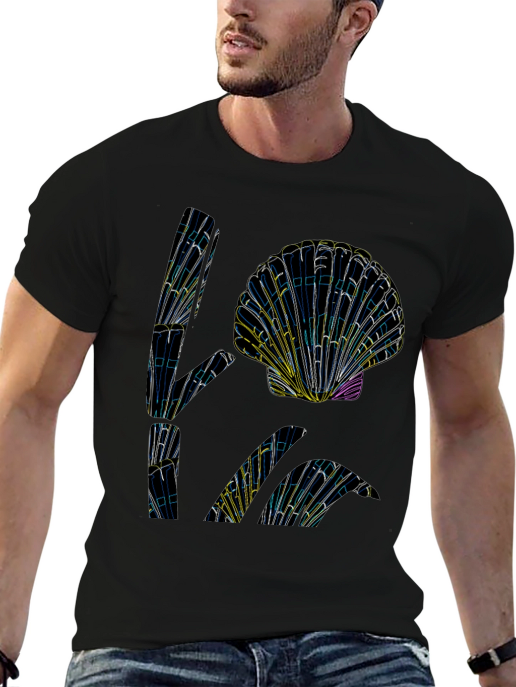 Abstract Seashell Graphic Tee - Black