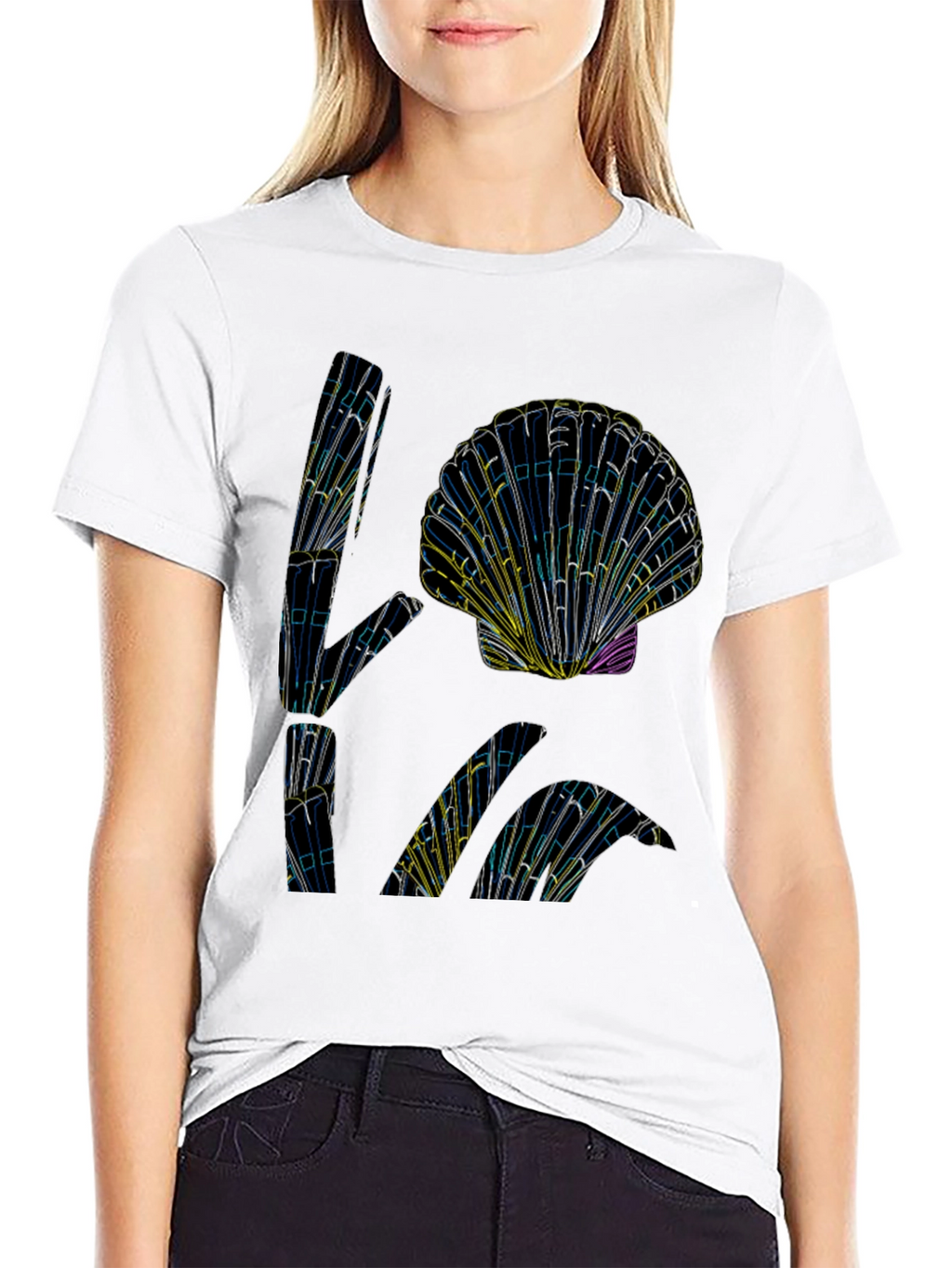 Abstract Seashell Graphic Tee - Black