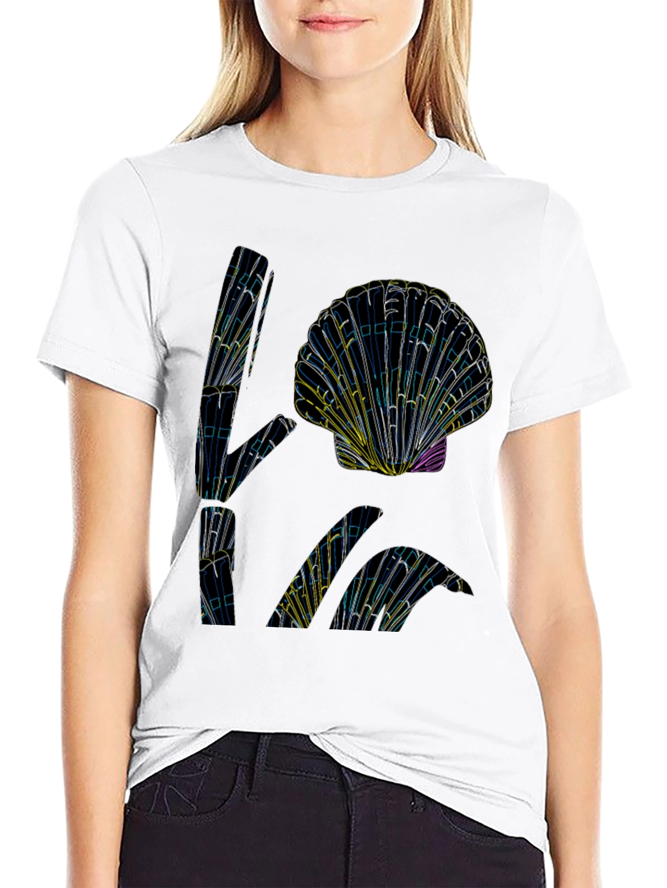 Abstract Seashell Graphic Tee - Black