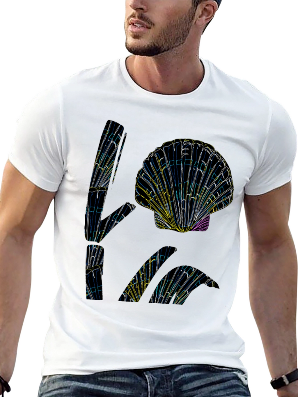 Abstract Seashell Graphic Tee - Black