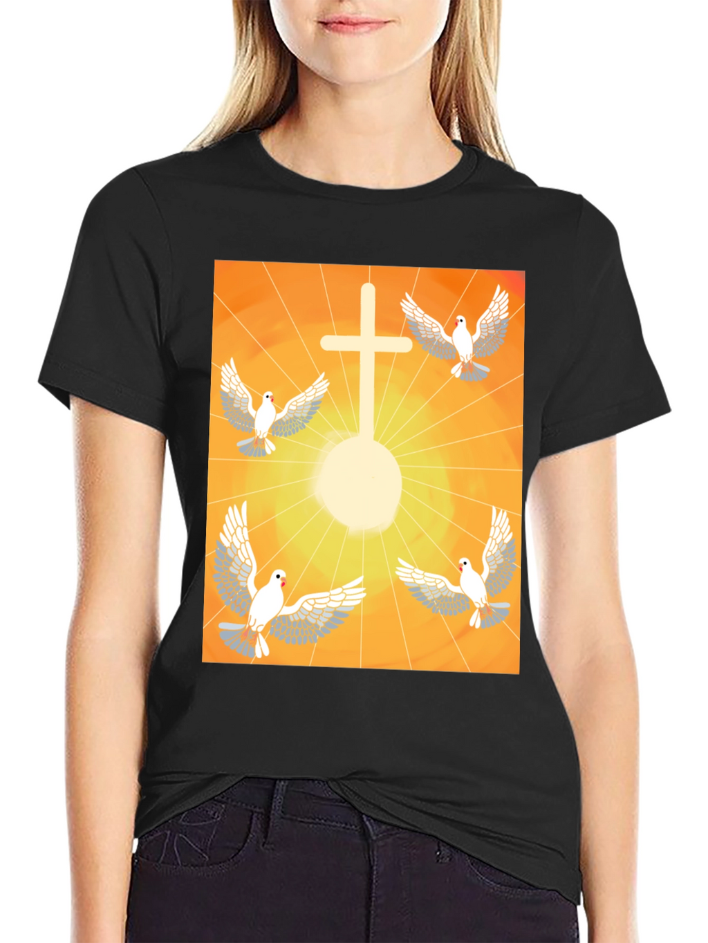 Doves & Cross Graphic Tee - Religious T-Shirt