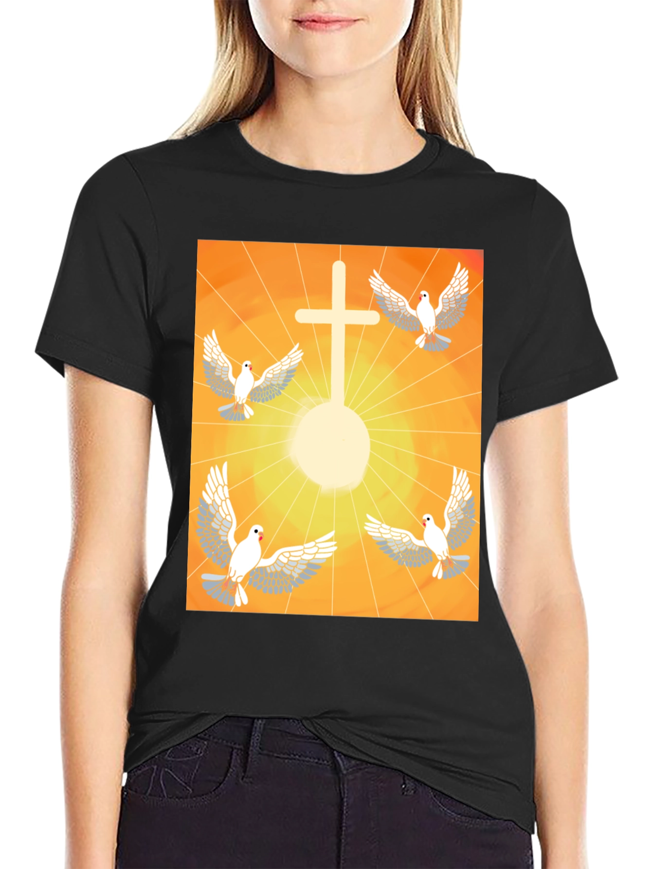 Doves & Cross Graphic Tee - Religious T-Shirt