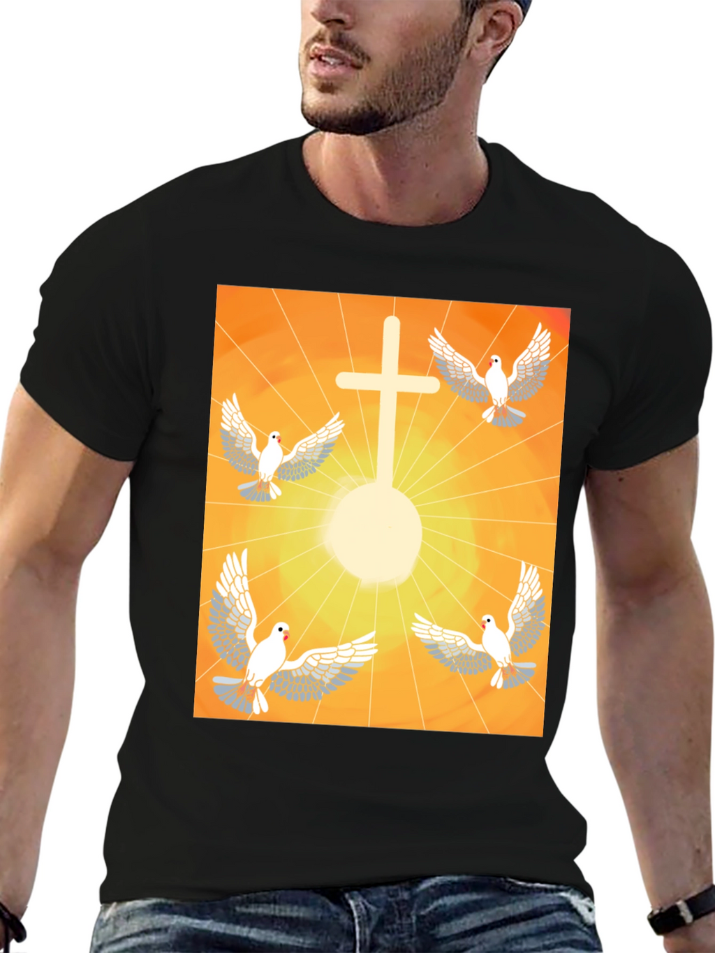 Doves & Cross Graphic Tee - Religious T-Shirt