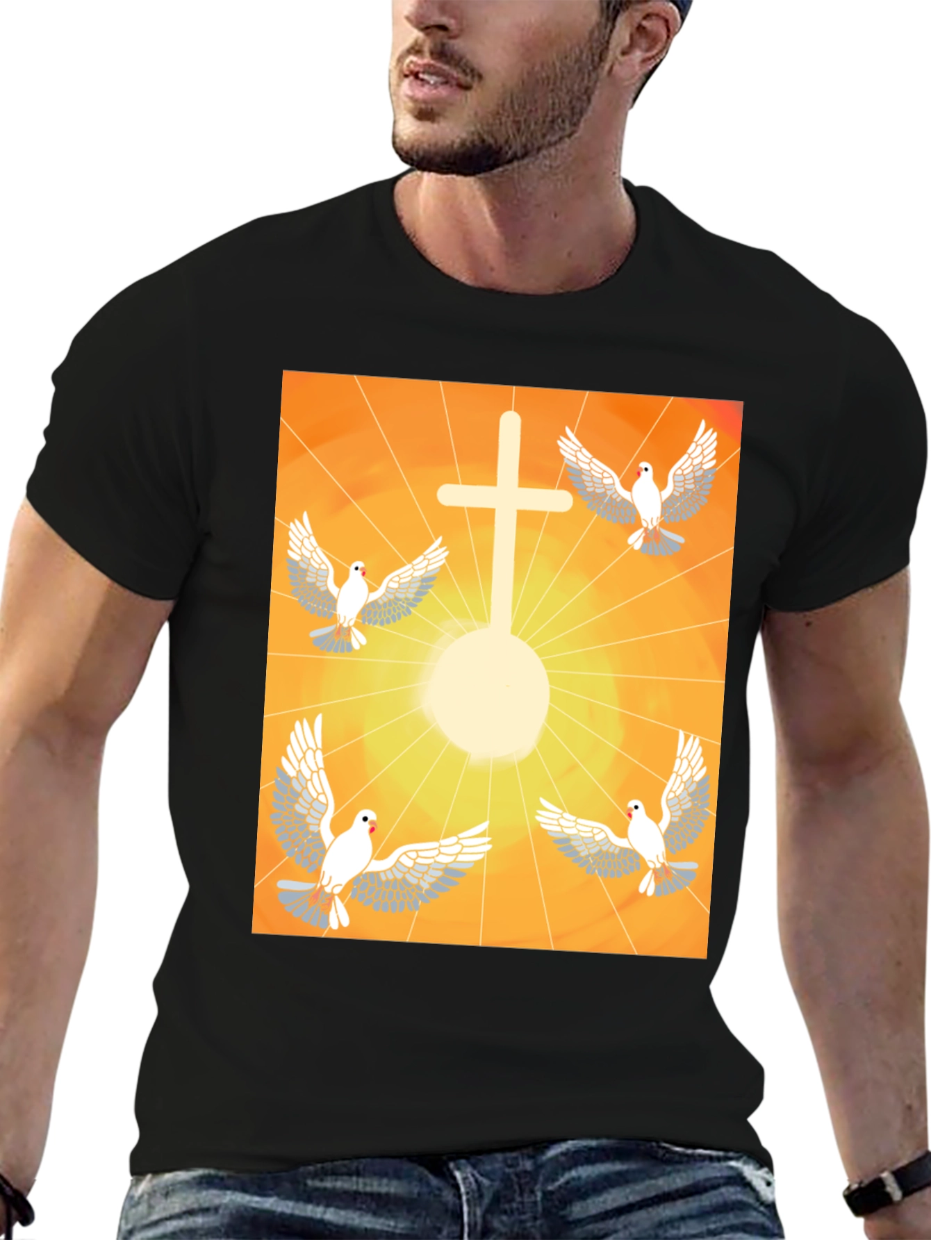 Doves & Cross Graphic Tee - Religious T-Shirt