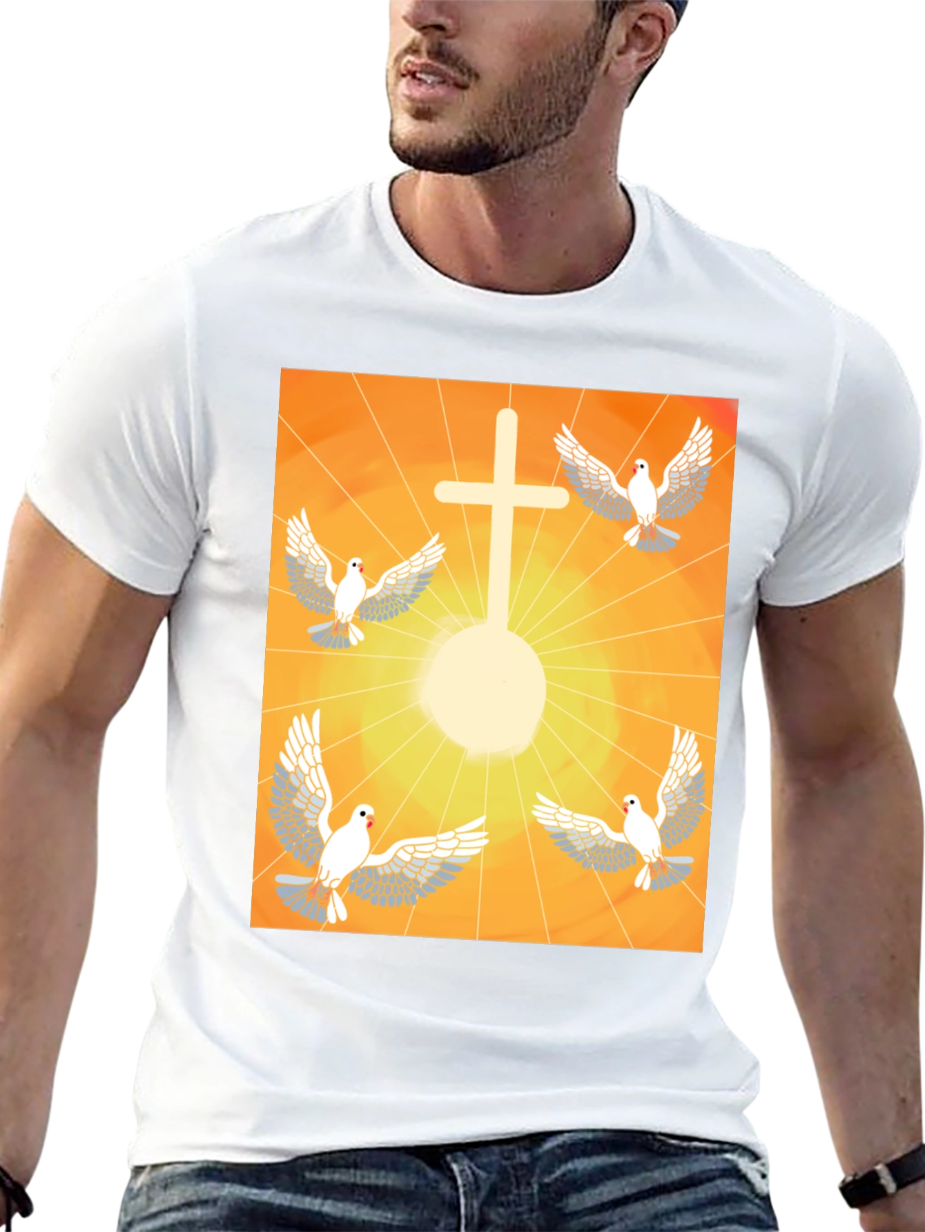 Doves & Cross Graphic Tee - Religious T-Shirt