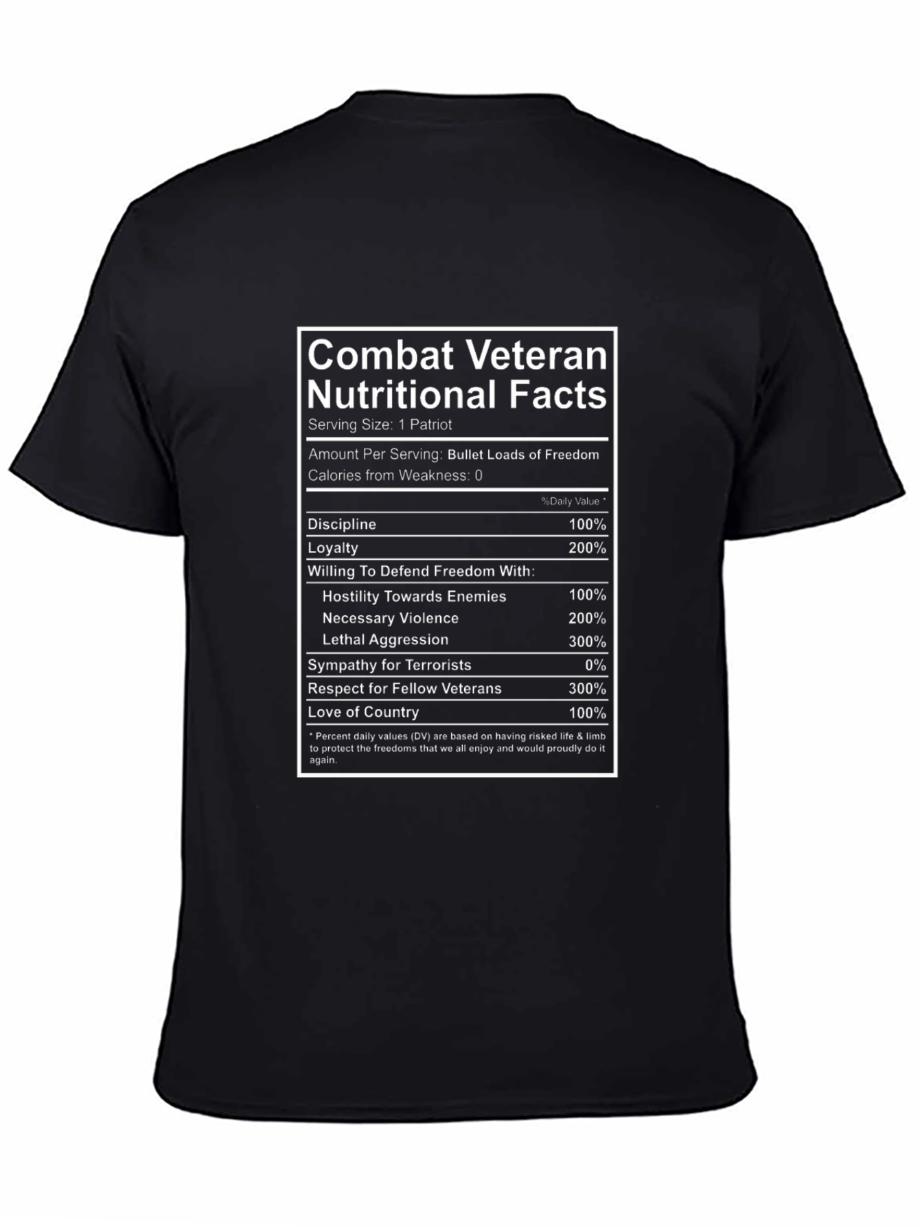 Combat Veteran Nutritional Facts T-Shirt