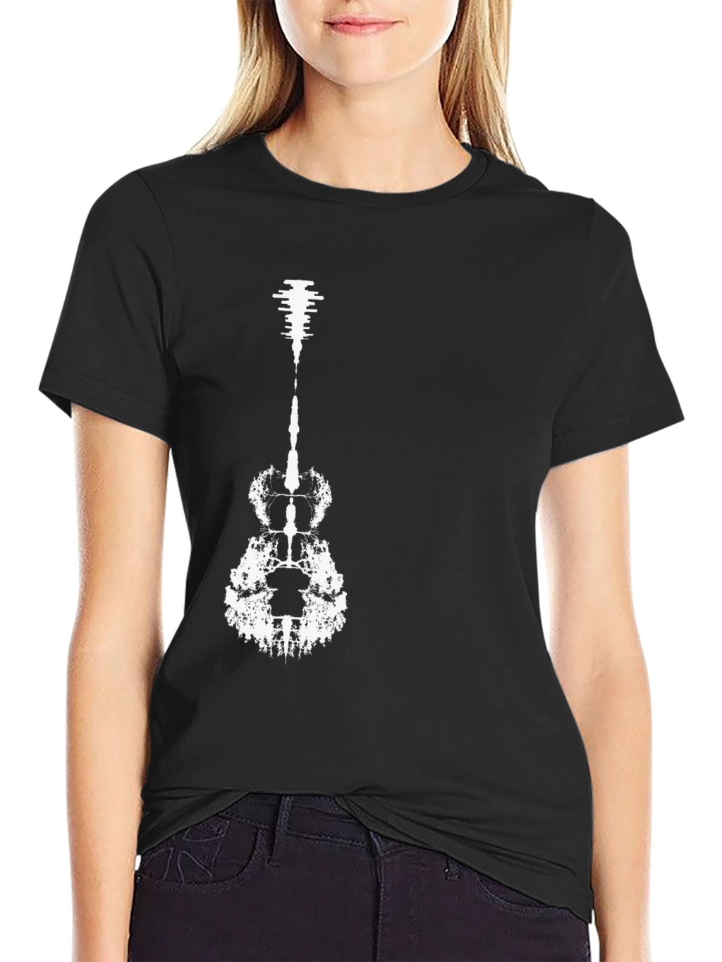 Abstract Guitar Graphic Tee - Modern Black T-Shirt
