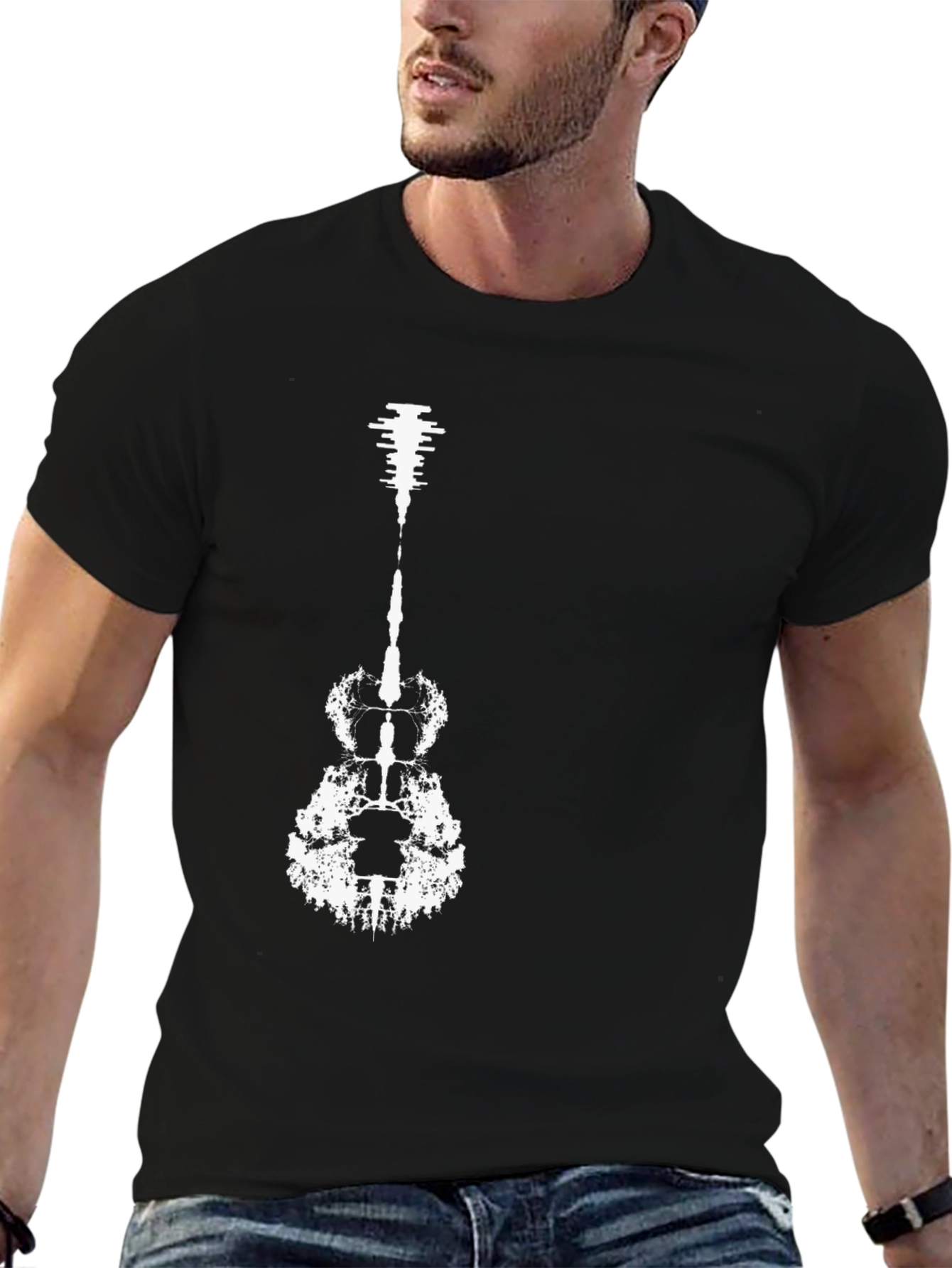 Abstract Guitar Graphic Tee - Modern Black T-Shirt