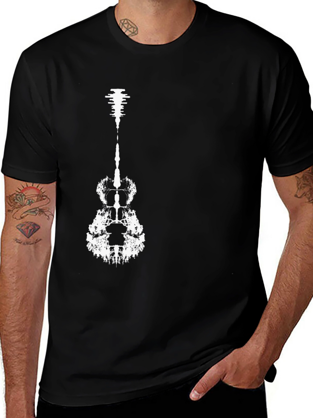 Abstract Guitar Graphic Tee - Modern Black T-Shirt
