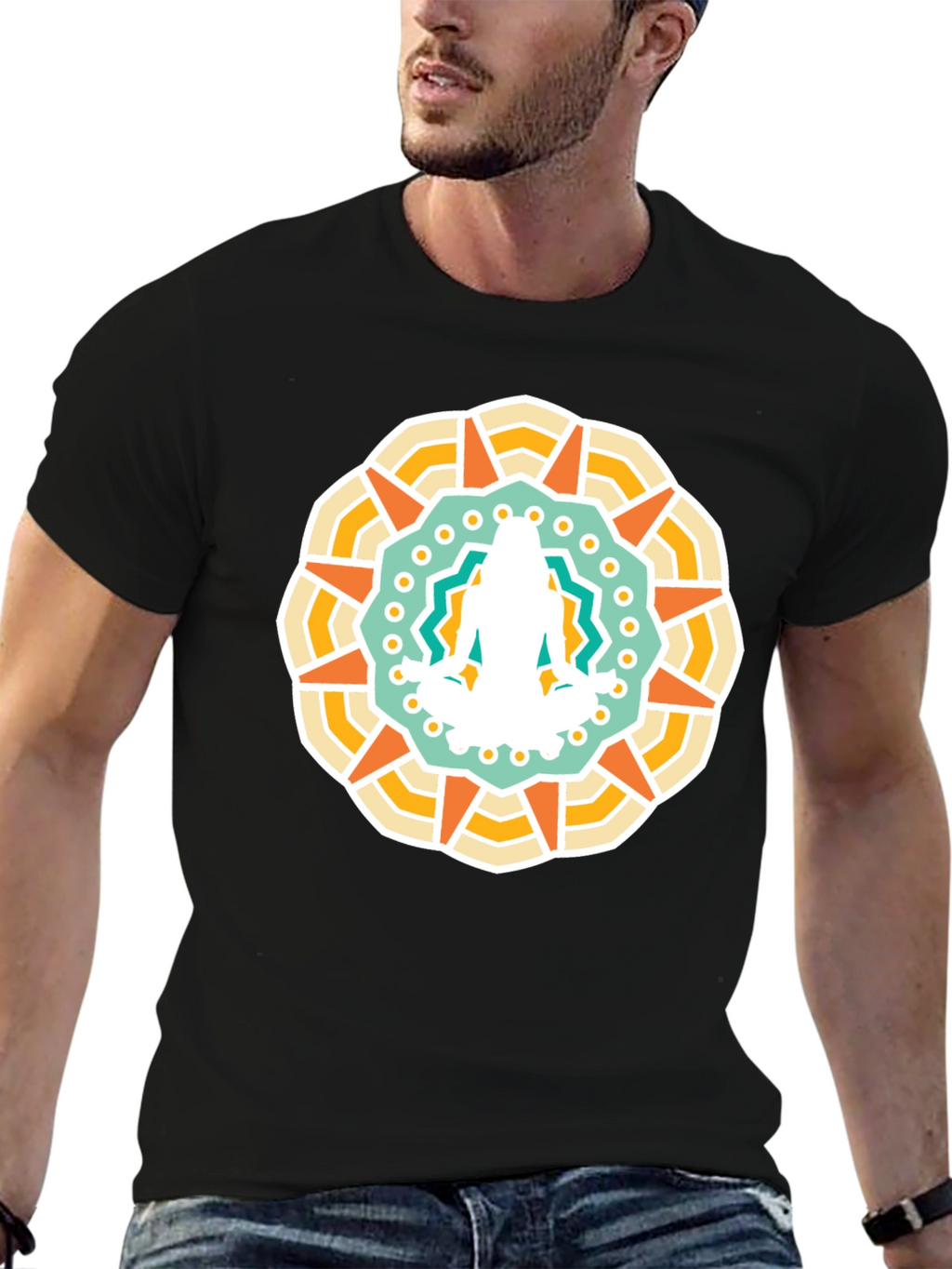 Mandala Yoga Meditation Graphic Black T-Shirt